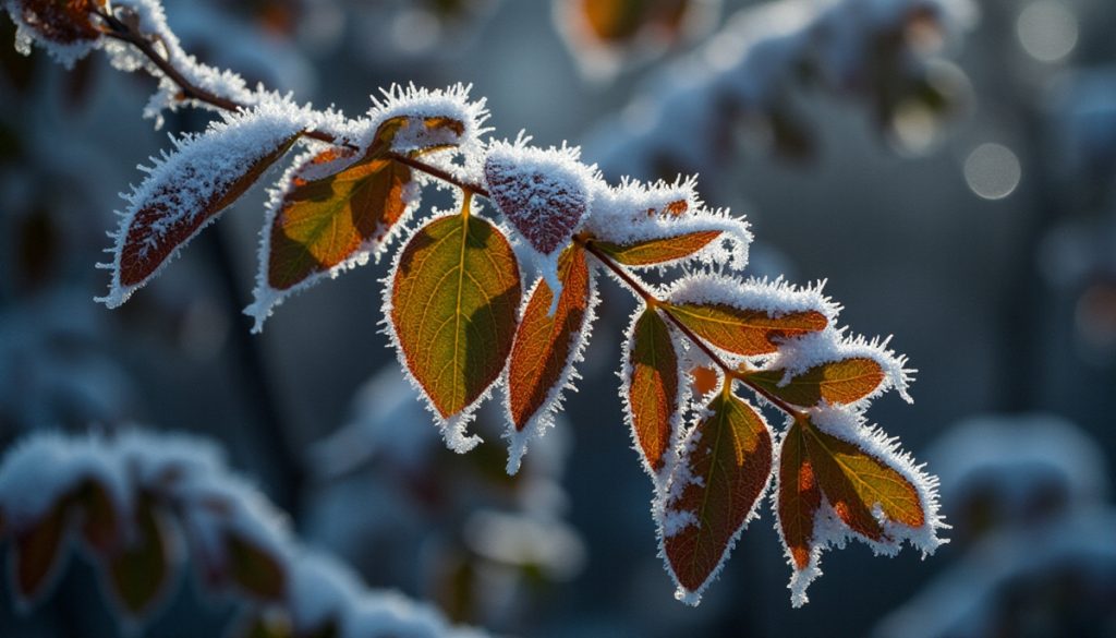 early years january activities with snow on leaves